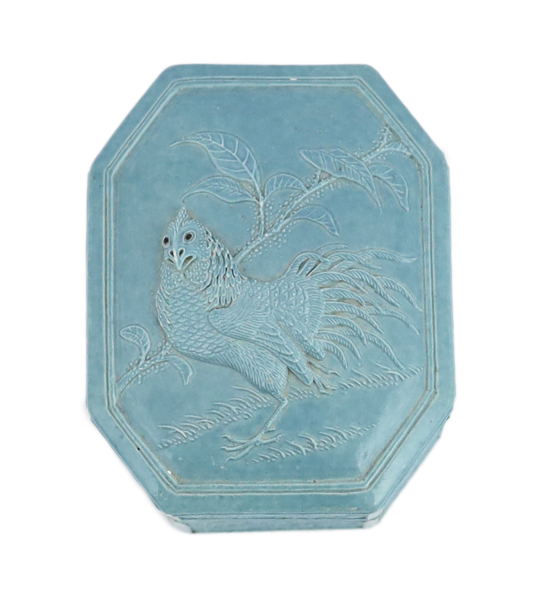 A Chinese carved clair du lune glazed incense box and cover, by Li Yucheng, Jingdezhen, 1820-1870